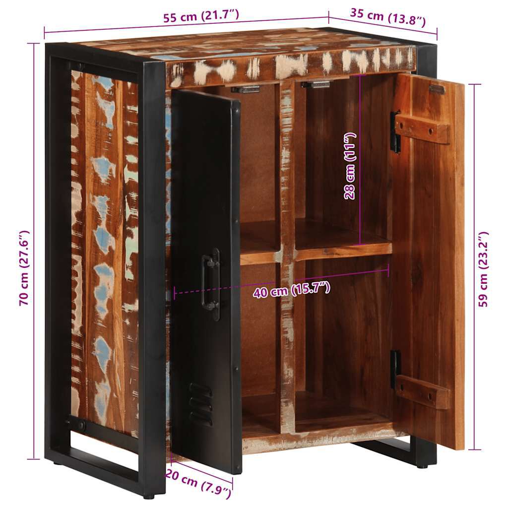 vidaXL Σκευοθήκη Πολύχρωμο 55x35x70 cm Ξύλο μασίφ αναγεννημένο