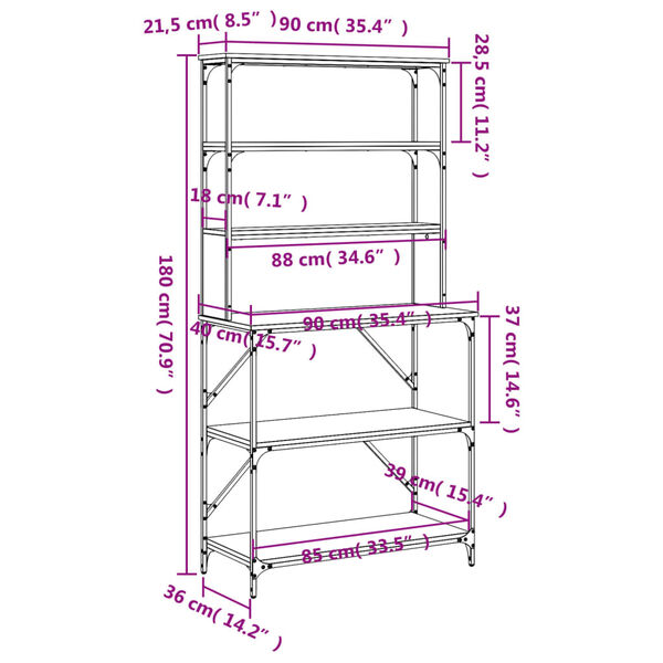 vidaXL Ραφιέρα Κουζίνας 6 Επιπέδων Καπν. Δρυς 90x40x180 εκ. Επεξ. Ξύλο