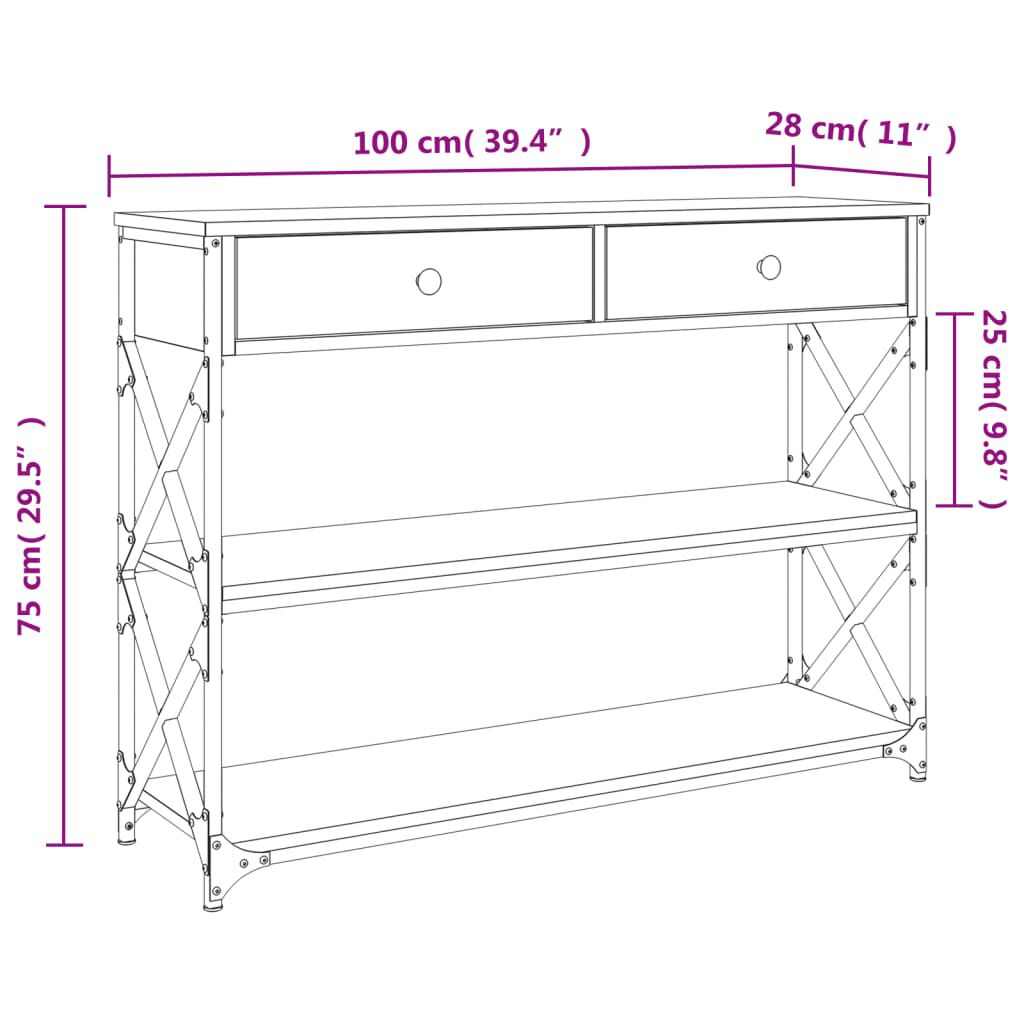 vidaXL Τραπέζι Κονσόλα Μαύρο 100x28x75 εκ. Επεξεργασμένο Ξύλο