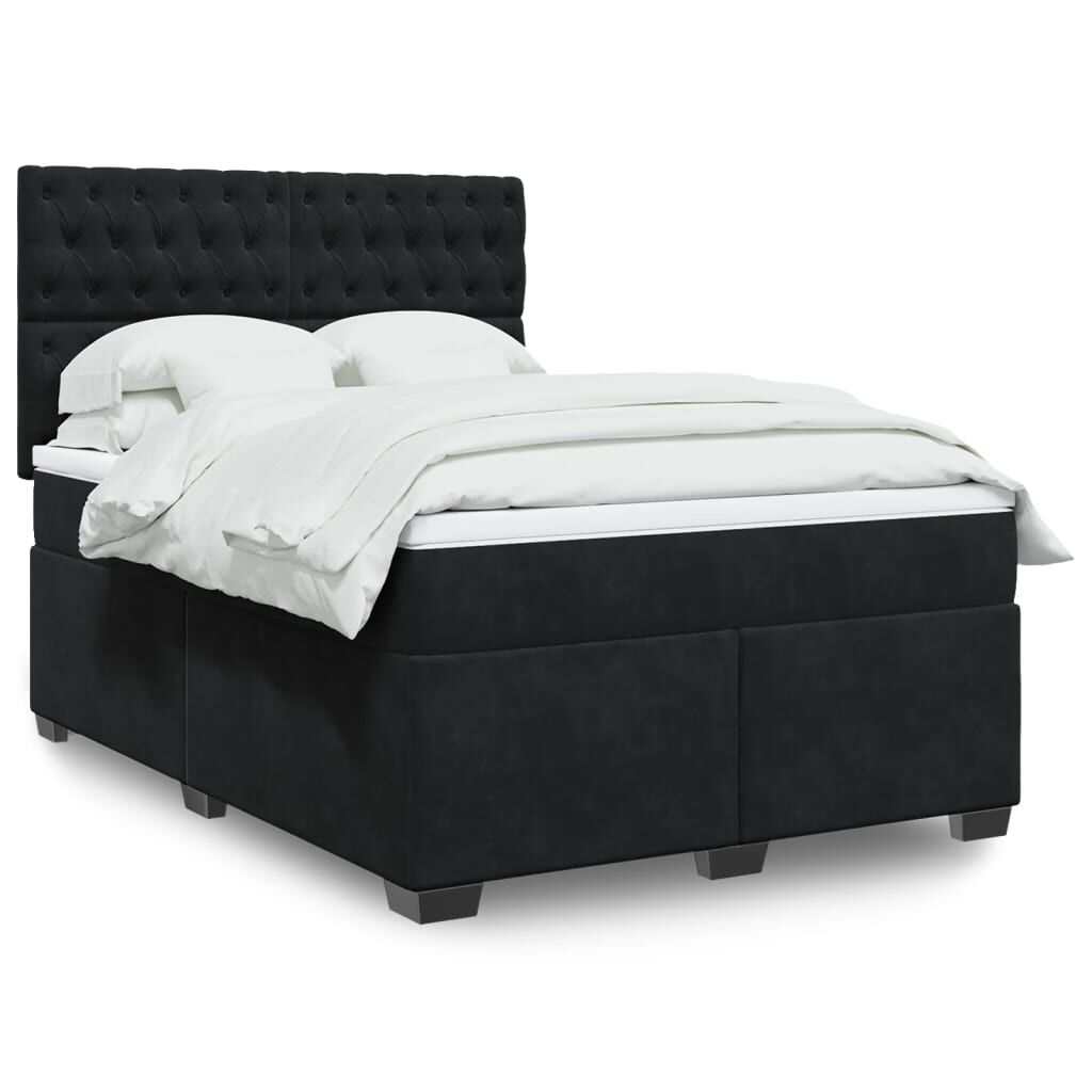 vidaXL Κρεβάτι Boxspring με Στρώμα Μαύρο 140x190 εκ. Βελούδινο