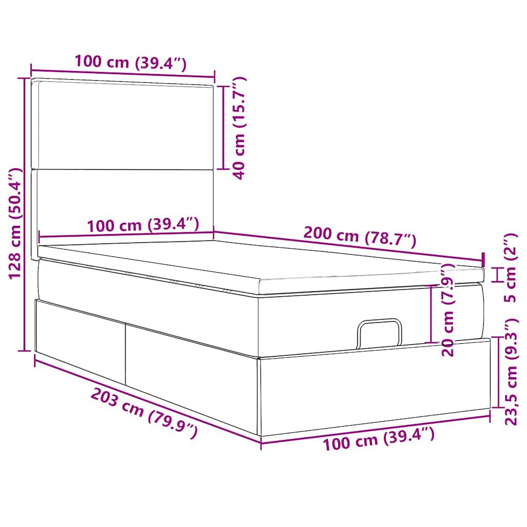 vidaXL Οθωμανικό κρεβάτι με στρώμα Taupe 100x200cm ύφασμα