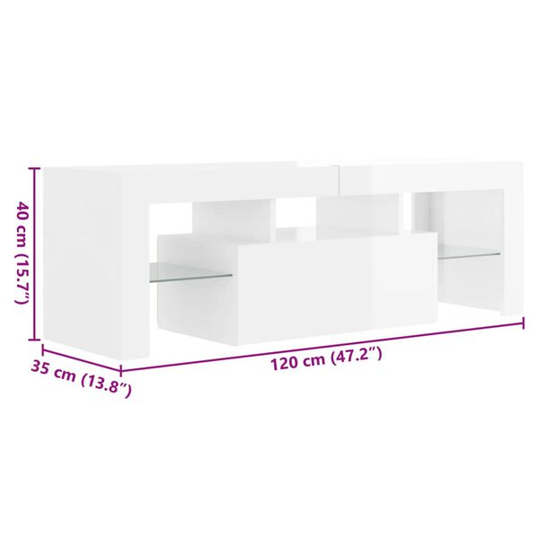 vidaXL Έπιπλο Τηλεόρασης με LED Γυαλιστερό Λευκό 120 x 35 x 40 εκ.