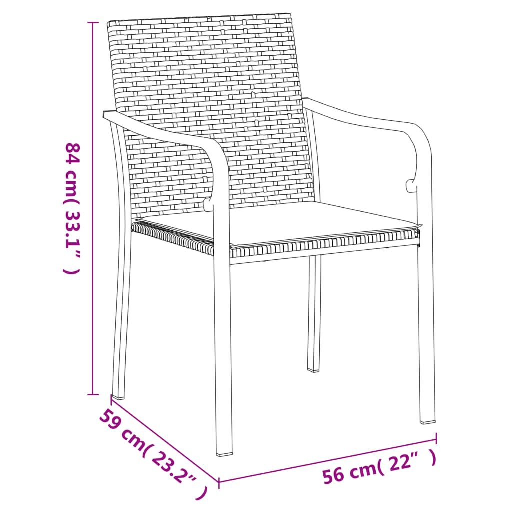 vidaXL Καρέκλες Κήπου με Μαξιλάρια 4 τεμ. Καφέ 56x59x84 εκ Συνθ. Ρατάν
