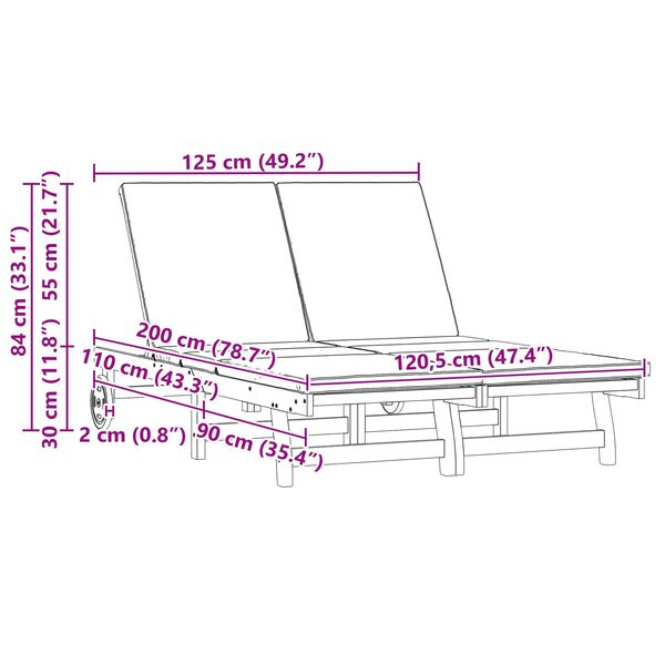 vidaXL Ξαπλώστρα 2-πρόσωπο Καφέ 125 x 200 x 84 εκ. Μασίφ ξύλο ακακίας