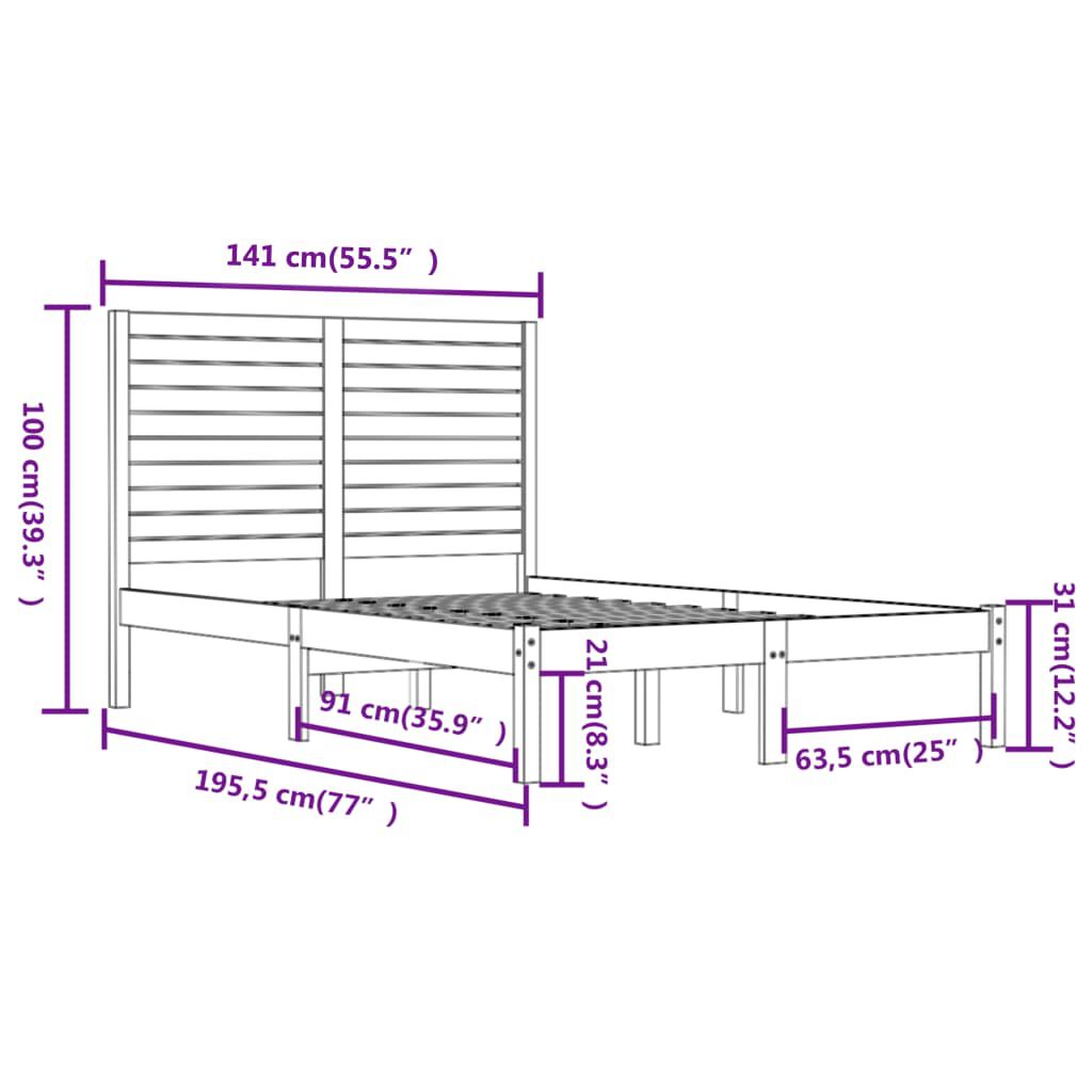 vidaXL Πλαίσιο Κρεβατιού 135 x 190 εκ. από Μασίφ Ξύλο Double