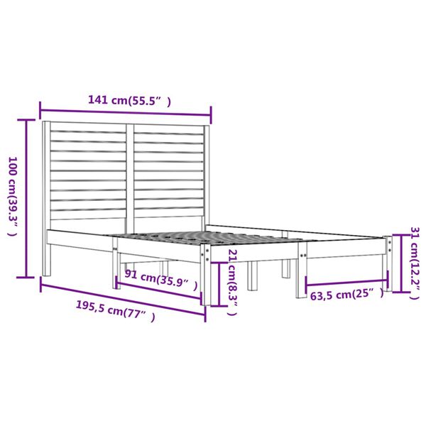 vidaXL Πλαίσιο Κρεβατιού 135 x 190 εκ. από Μασίφ Ξύλο Double