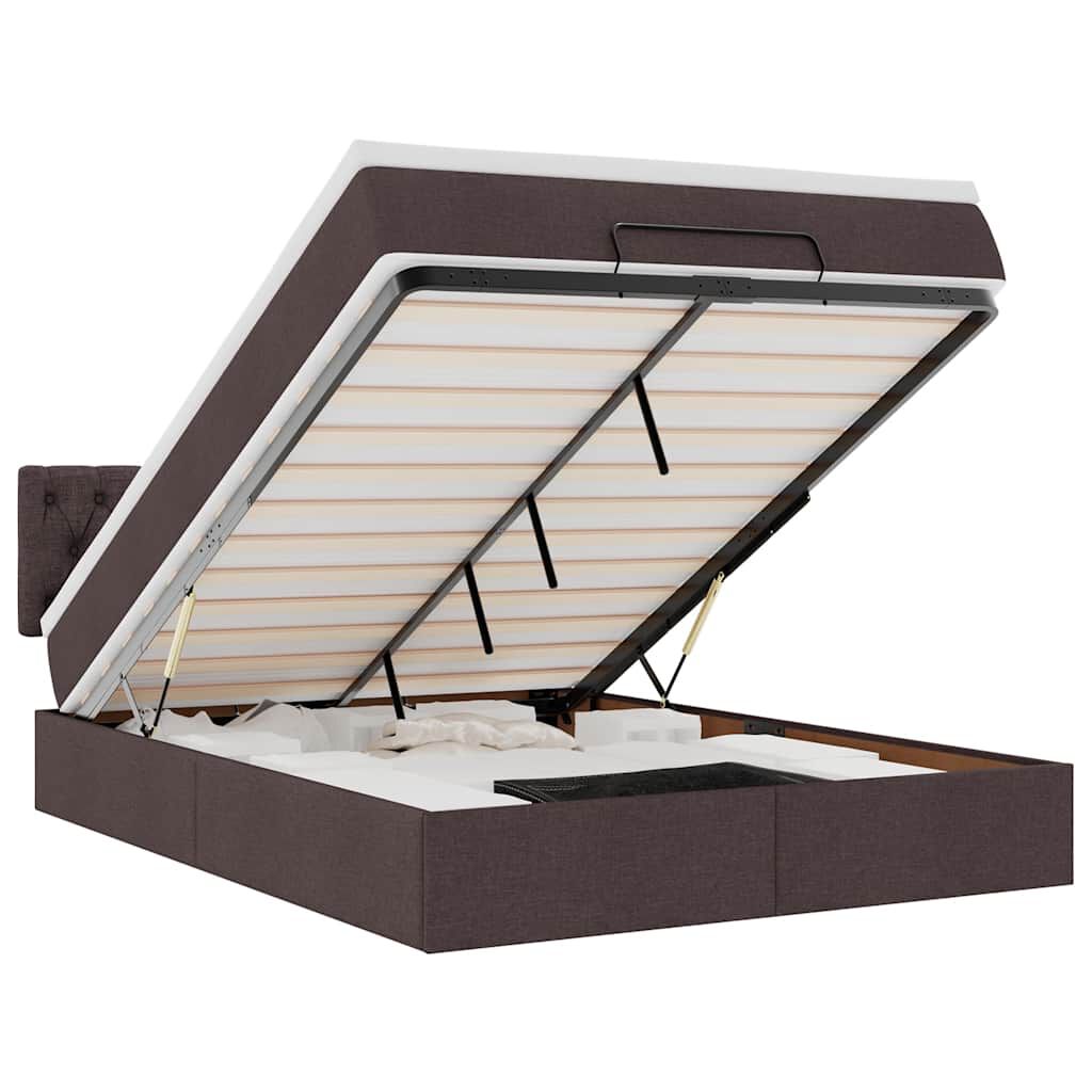 vidaXL Οθωμανικό κρεβάτι με στρώμα & LEDs Σκούρο καφέ 140x190cm Ύφασμα