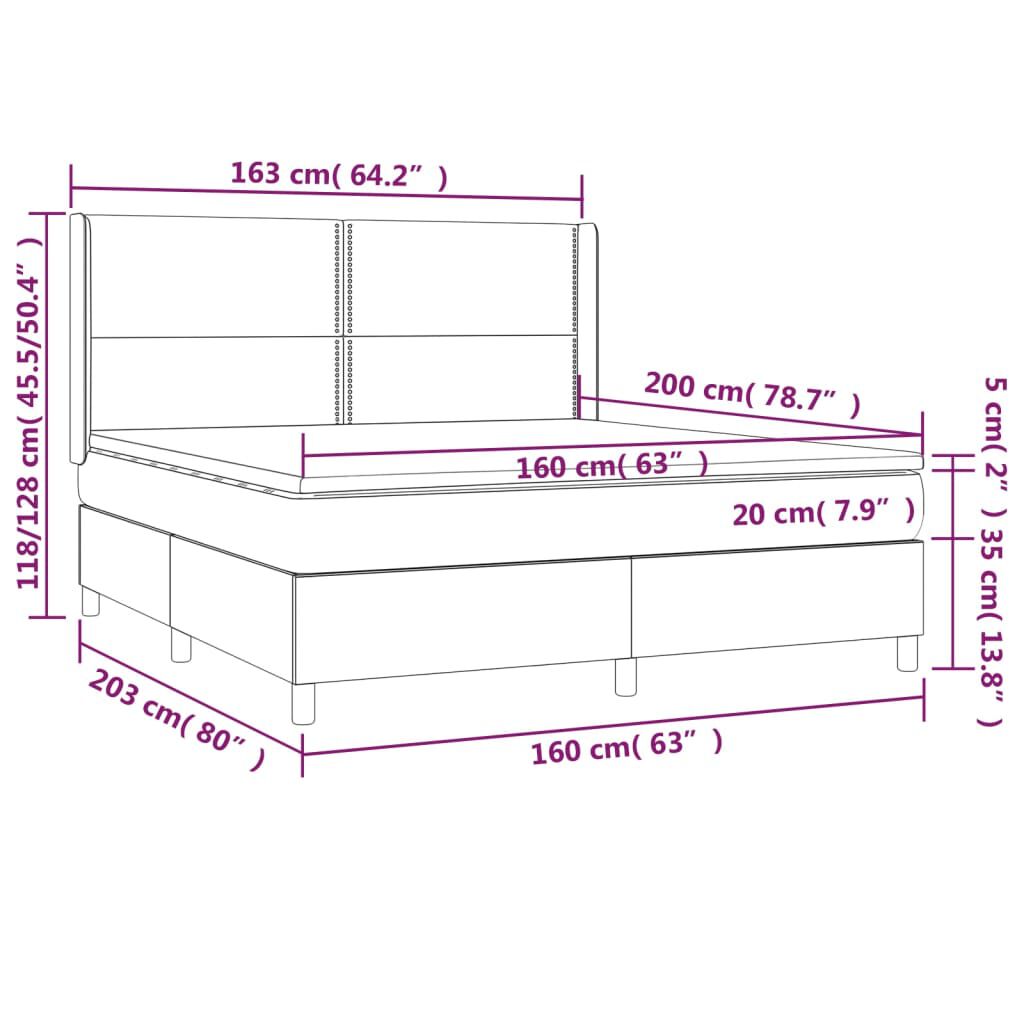 vidaXL Κρεβάτι Boxspring με Στρώμα Μαύρο 160x200 εκ. Υφασμάτινο