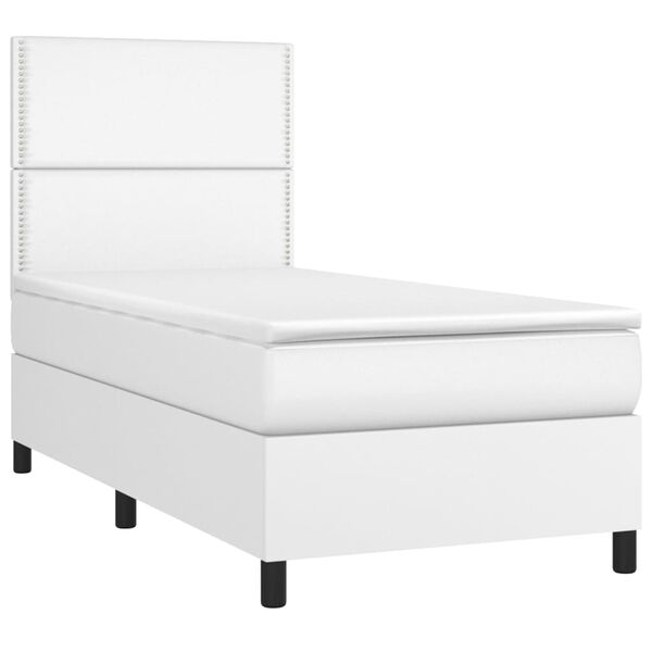vidaXL Κρεβάτι Boxspring με Στρώμα Λευκό 100x200εκ.από Συνθετικό Δέρμα