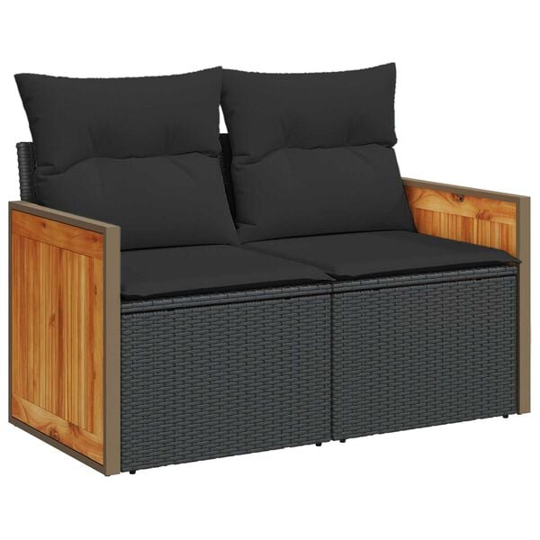 vidaXL Σετ Καναπέ Κήπου με μαξιλάρι 10 pcs Μαύρο 90 x 55 x 71 cm