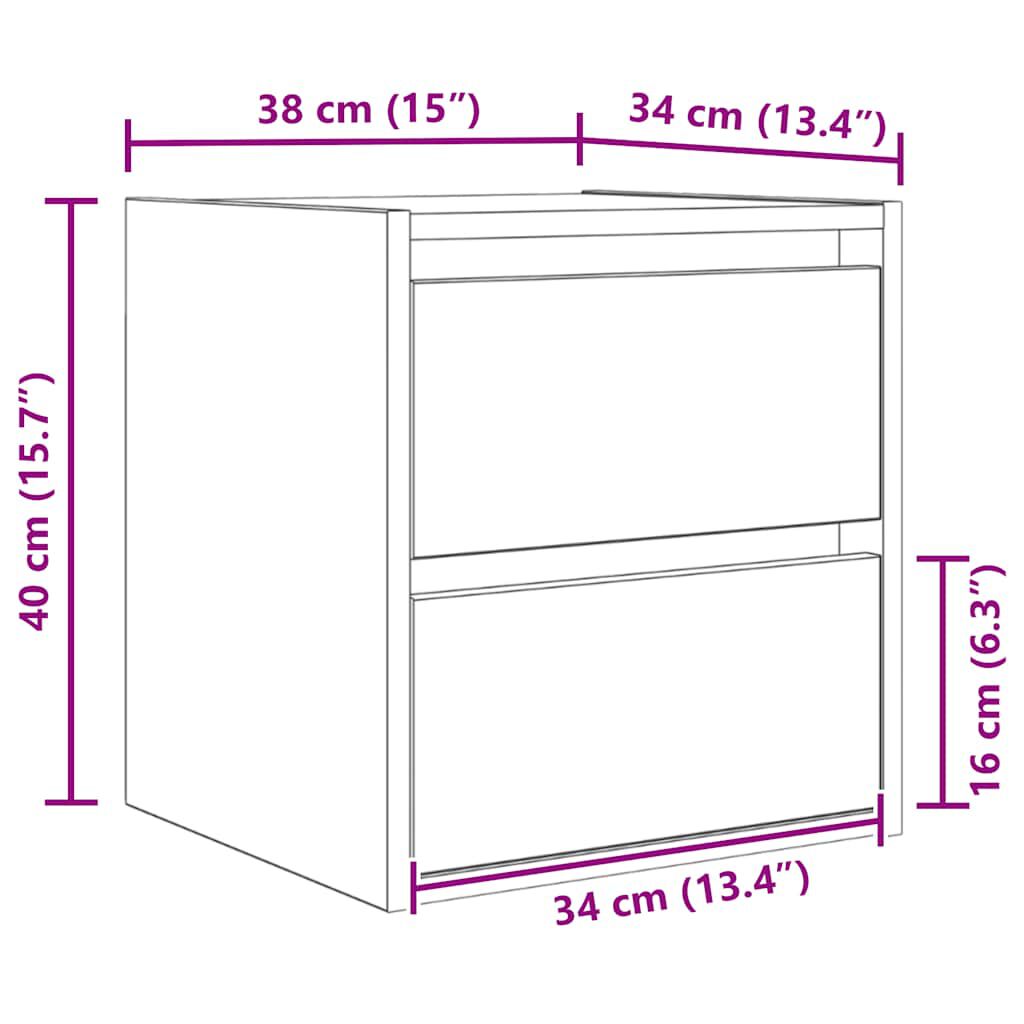 vidaXL Κομοδίνα Επιτοίχια 2 τεμ. Αρτισιανή Δρυς 38x34x40 εκ.