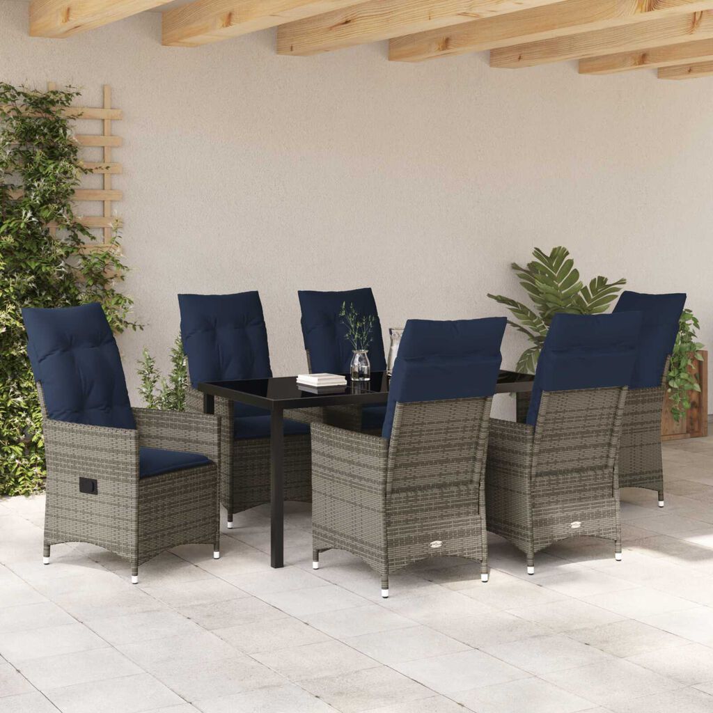 vidaXL Σέτ φαγητού για κήπο 7 pcs Γκρι συνθετικό ρατάν
