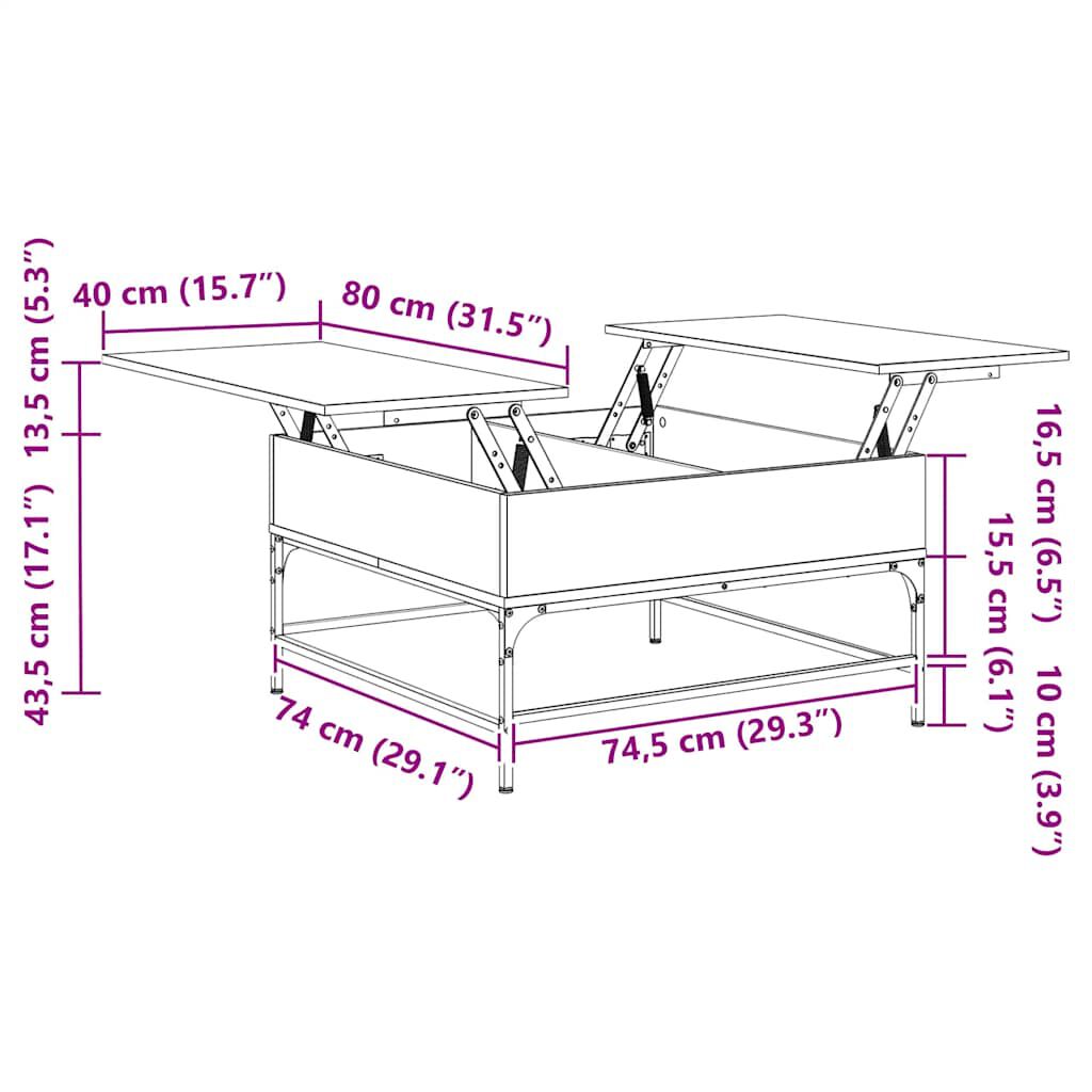 vidaXL Τραπεζάκι Σαλονιού Καφέ Δρυς 80x80x45 εκ. Επεξ. Ξύλο/Μέταλλο