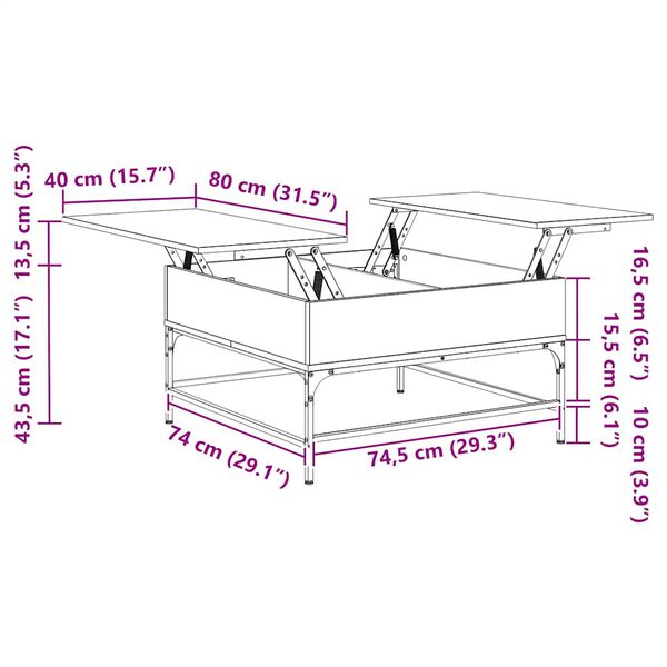 vidaXL Τραπεζάκι Σαλονιού Καφέ Δρυς 80x80x45 εκ. Επεξ. Ξύλο/Μέταλλο