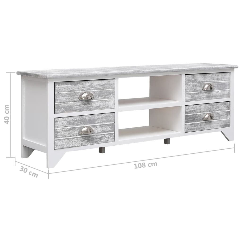 vidaXL Έπιπλο Τηλεόρασης Λευκό/Γκρι 108x30x40 εκ. Μασίφ Ξύλο Παυλώνιας