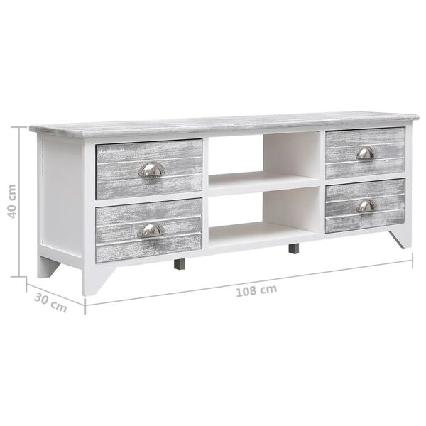 vidaXL Έπιπλο Τηλεόρασης Λευκό/Γκρι 108x30x40 εκ. Μασίφ Ξύλο Παυλώνιας