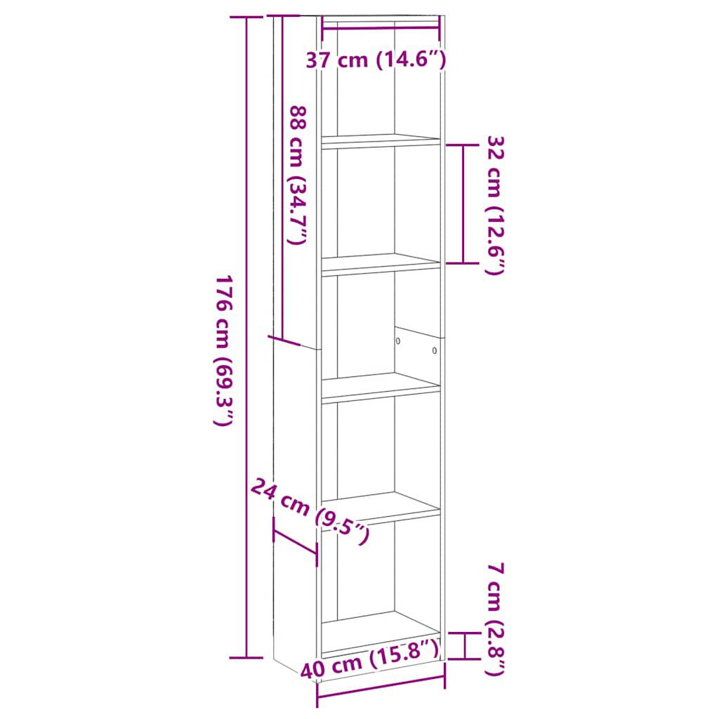 vidaXL Βιβλιοθήκη Γκρι Σκυροδέματος 40x24x176 εκ. Επεξεργ. Ξύλο
