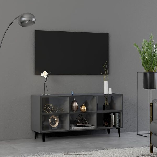 vidaXL Έπιπλο Τηλεόρασης Γυαλ. Γκρι 103,5x30x50 εκ. με Μεταλλικά Πόδια