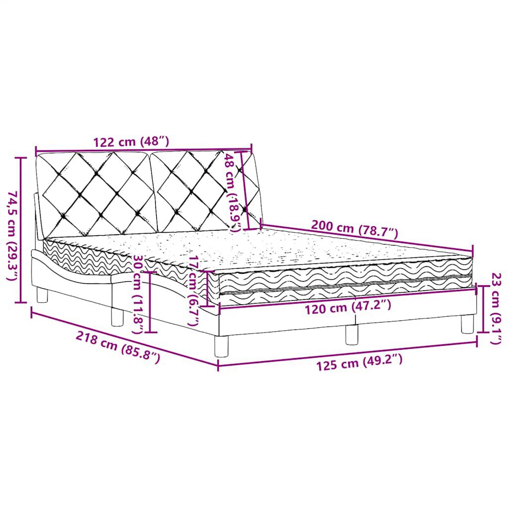 vidaXL Κρεβάτι με Στρώμα Μαύρο 120x200 εκ. Υφασμάτινο