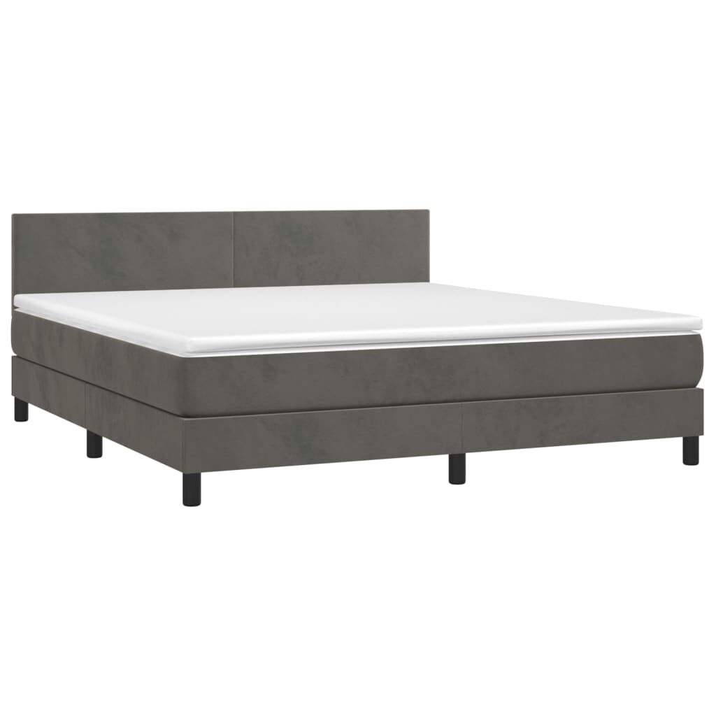 vidaXL Κρεβάτι Boxspring με Στρώμα & LED Σκ. Γκρι 180x200εκ. Βελούδινο