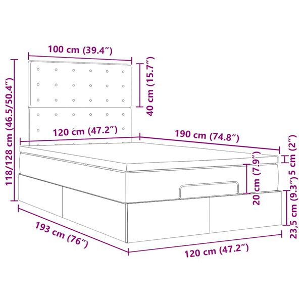 vidaXL Οθωμανικό κρεβάτι με στρώμα & LEDs Σκούρο καφέ 120x190cm ύφασμα