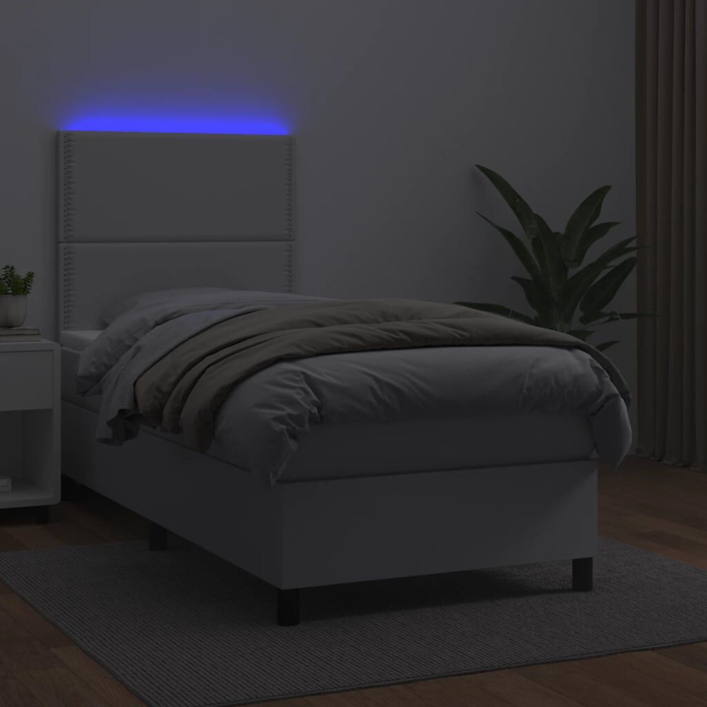 vidaXL Κρεβάτι Boxspring με Στρώμα & LED Λευκό 90x190 εκ. Συνθ. Δέρμα