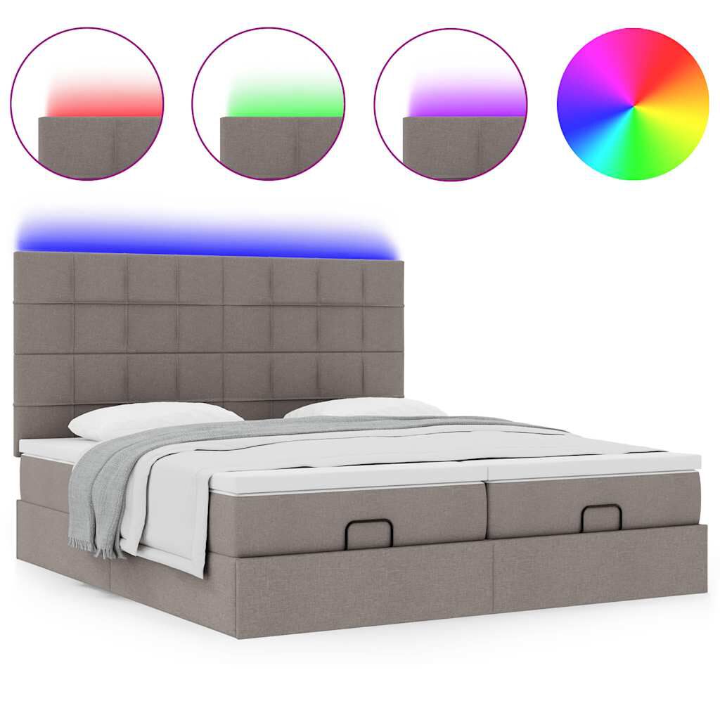 vidaXL Οθωμανικό κρεβάτι με στρώματα & LEDs Taupe 200x200cm ύφασμα