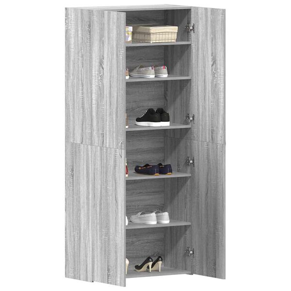 vidaXL Ντουλάπα Παπουτσιών Γκρι 80 x 35.5 x 180 εκ Επεξεργασμένο ξύλο