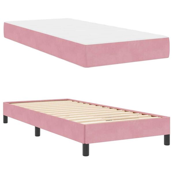 vidaXL Κρεβάτι box spring με στρώμα Ροζ 90 x 200 cm Βελούδο