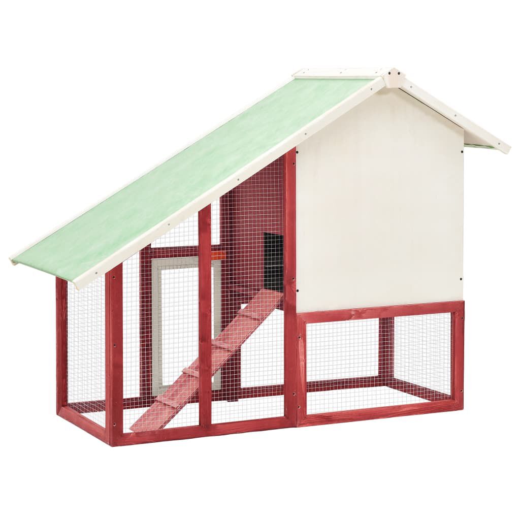 vidaXL Κλουβί Κουνελιών Κόκκινο/Λευκό 140x63x120 εκ. Μασίφ Ξύλο Ελάτης