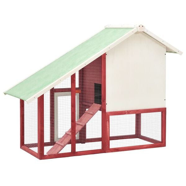 vidaXL Κλουβί Κουνελιών Κόκκινο/Λευκό 140x63x120 εκ. Μασίφ Ξύλο Ελάτης