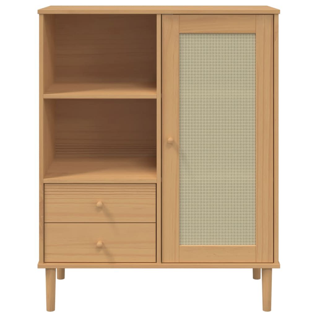 vidaXL Ντουλάπι Ψηλό SENJA Καφέ/Ρατάν 90x40x112 εκ. Μασίφ Ξύλο Πεύκου