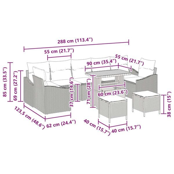 vidaXL Σετ Καναπέ Κήπου 10 pcs Μπεζ και Κρέμα 90 x 55 x 71 cm
