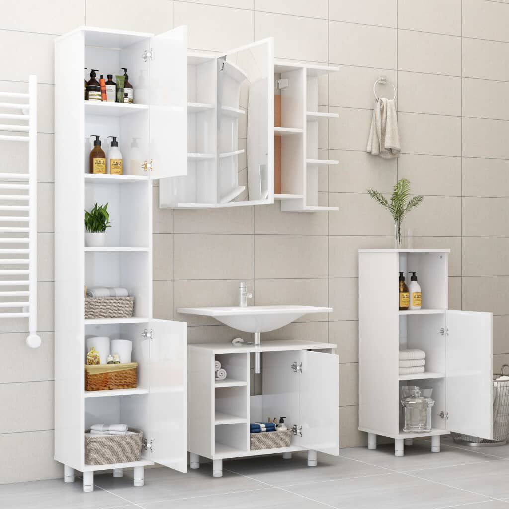 vidaXL Στήλη Μπάνιου Γυαλιστερό Λευκό 30 x 30 x 179 εκ. Επεξ. Ξύλο