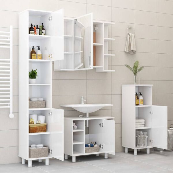 vidaXL Στήλη Μπάνιου Γυαλιστερό Λευκό 30 x 30 x 179 εκ. Επεξ. Ξύλο