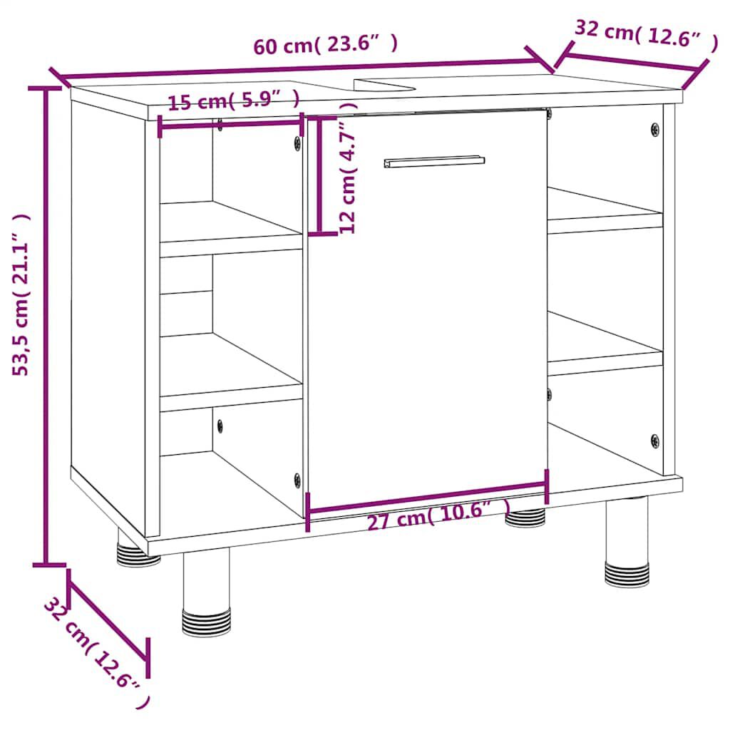 vidaXL Ντουλάπι Μπάνιου Καπνιστή Δρυς 60x32x53,5 εκ Επεξεργασμένο Ξύλο