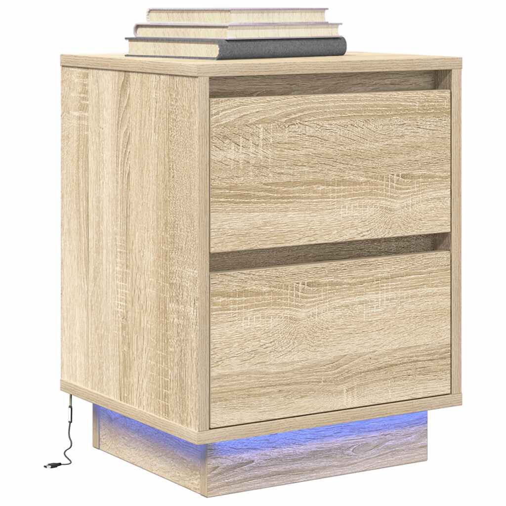 vidaXL Κομοδίνα με φώτα LED 2 τεμάχια Sonoma Oak 38x34x50 cm