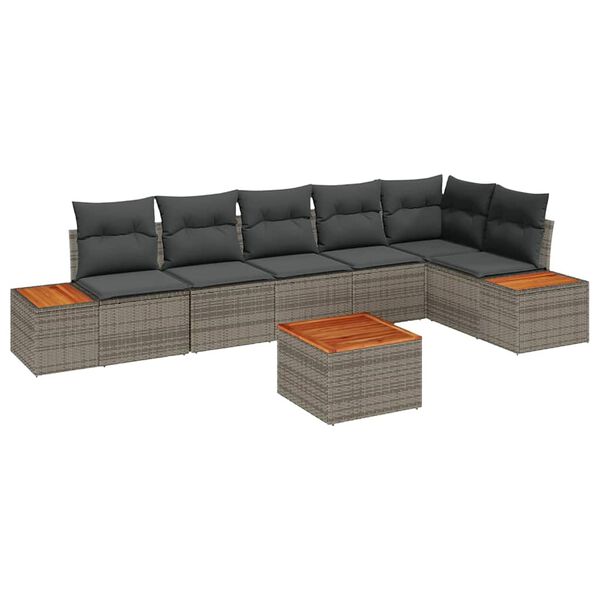 vidaXL Σετ Καναπέ Κήπου με μαξιλάρι 7 pcs Γκρι Πολυ ράταν