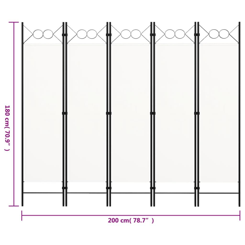 vidaXL Διαχωριστικό Δωματίου με 5 Πάνελ Λευκό 200 x 180 εκ.