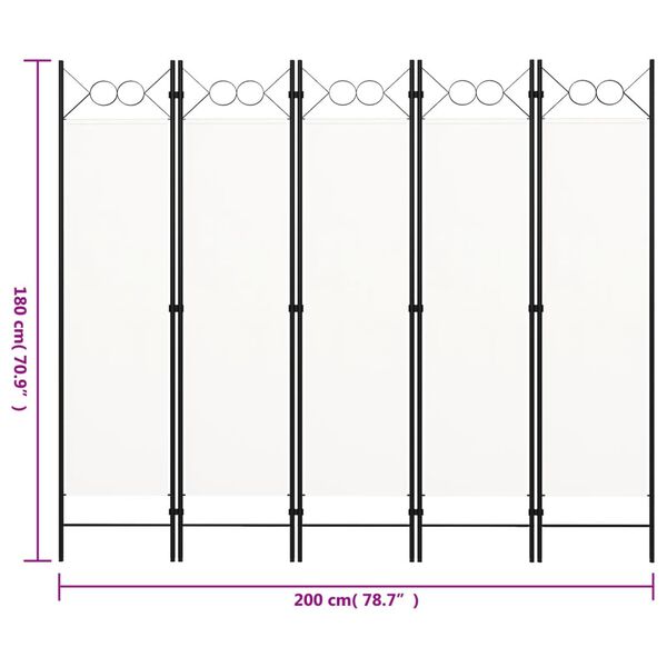 vidaXL Διαχωριστικό Δωματίου με 5 Πάνελ Λευκό 200 x 180 εκ.