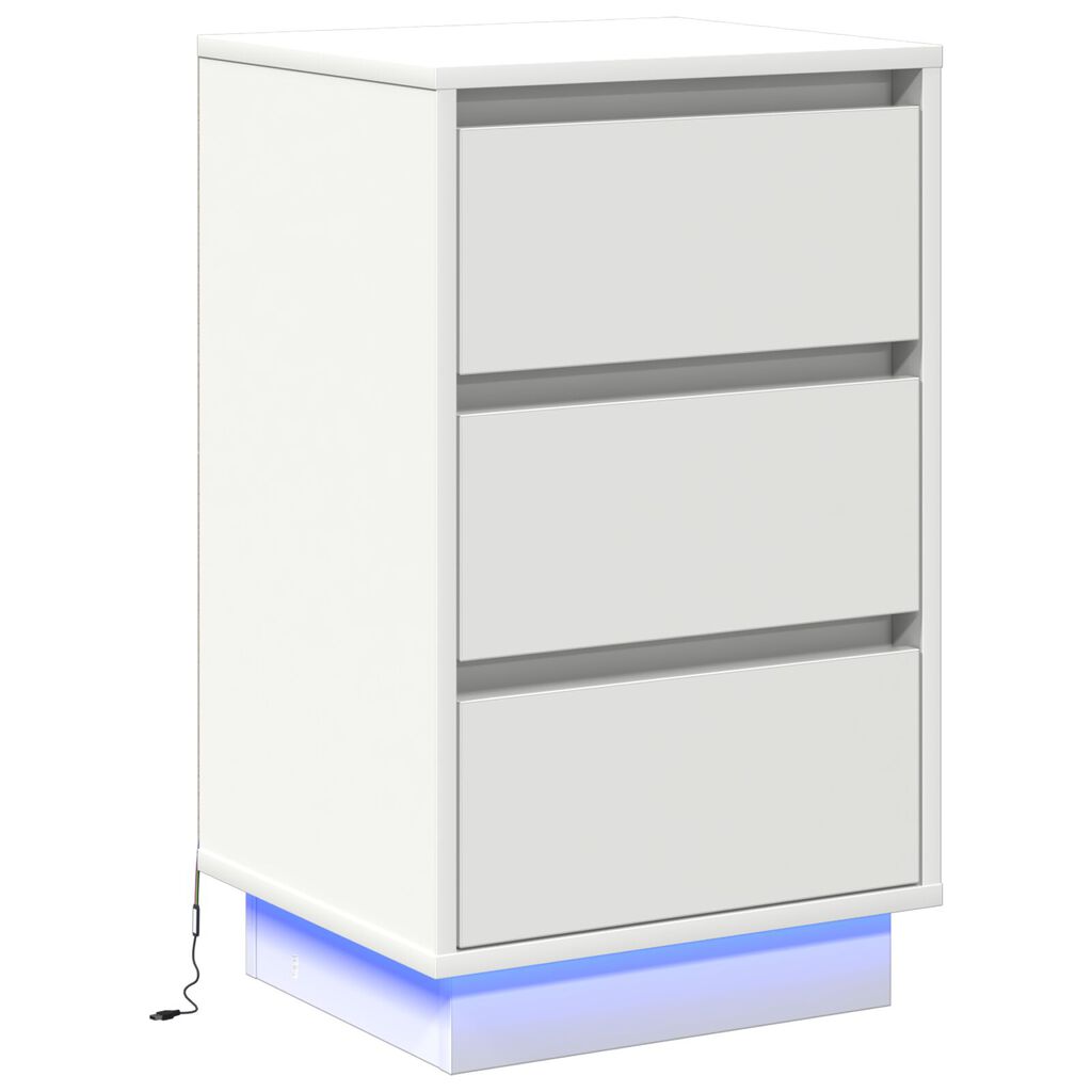 vidaXL κομοδίνο με LED Λευκό 39x34.5x65 εκ Επεξεργασμένο Ξύλο