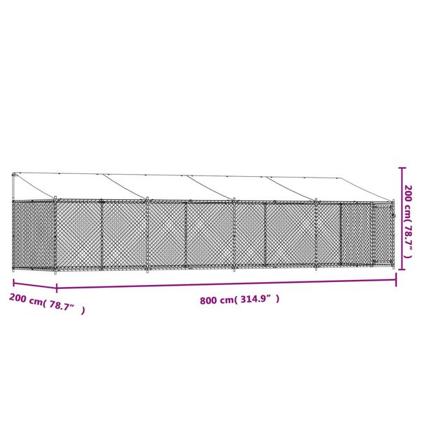 vidaXL Κλουβί Σκύλου με Οροφή και Πόρτες Γκρι 8x2x2 μ. Γαλβ. Χάλυβας