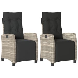vidaXL Καρέκλες Κήπου Ανακλιν. 2 τεμ. Αν. Γκρι Συνθ. Ρατάν & Υποπόδιο