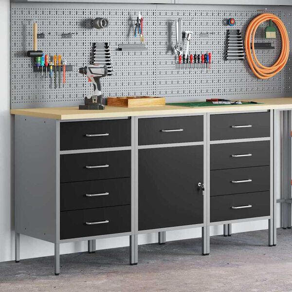 vidaXL Ντουλάπα Εργασίας 3 pcs Μαύρο και Γκρι 150 x 55 x 85 εκ