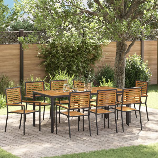 vidaXL Σέτ φαγητού για κήπο 9 pcs Μαύρο 190 x 90 x 75 cm