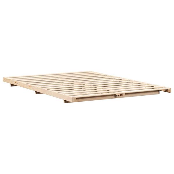 vidaXL Κρεβάτι δαπέδου Καφέ 160 x 220 cm Μασίφ ξύλο πεύκου