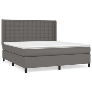 vidaXL Κρεβάτι Boxspring με Στρώμα Γκρι 180x200 εκ. Συνθετικό Δέρμα