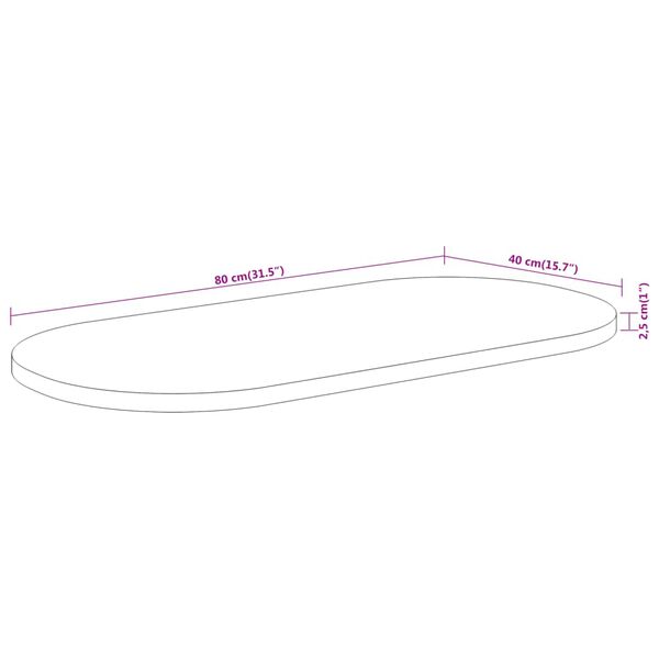 vidaXL Επιφάνεια Τραπεζιού Οβάλ 80x40x2,5 εκ. Μασίφ Ξύλο Ακακίας