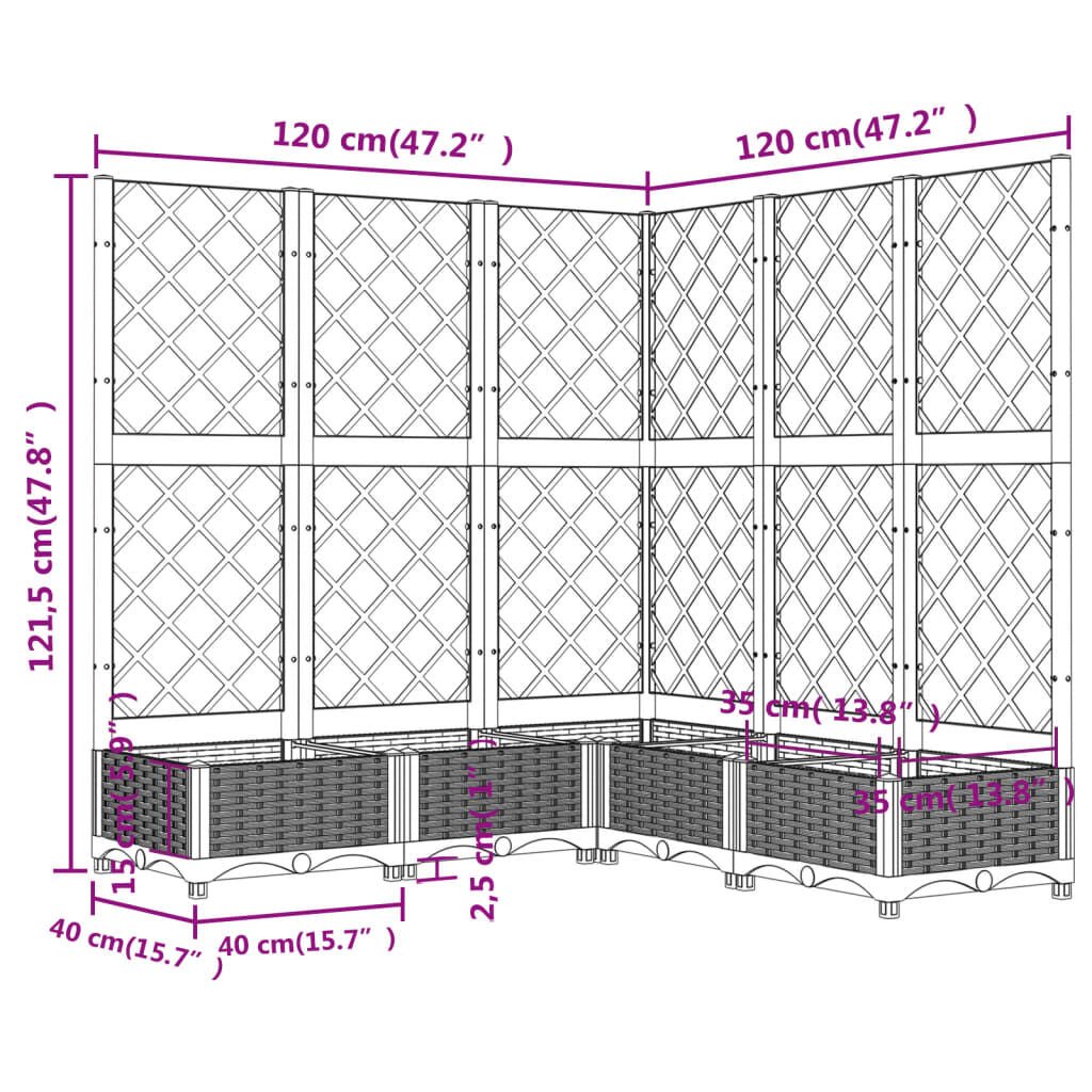 vidaXL Ζαρντινιέρα Κήπου με Καφασωτό Μαύρο 120x120x121,5 εκ. από PP