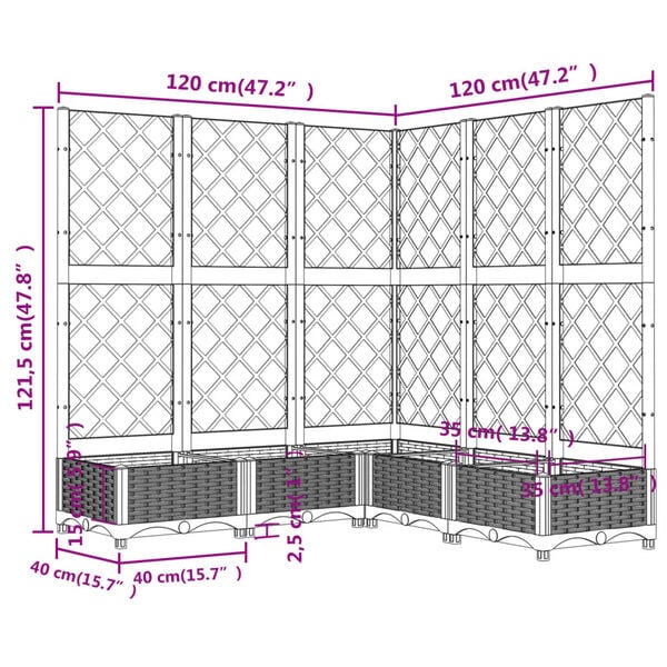 vidaXL Ζαρντινιέρα Κήπου με Καφασωτό Μαύρο 120x120x121,5 εκ. από PP